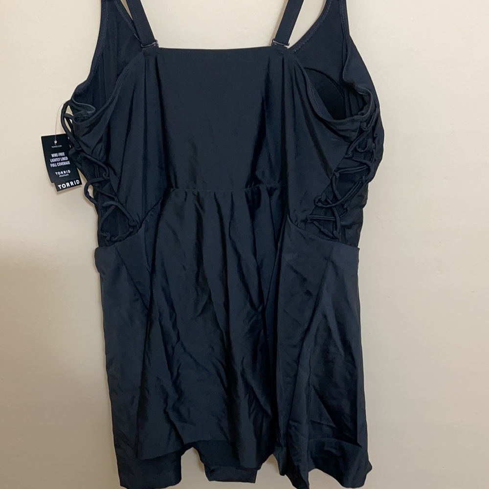 Torrid 3 BLACK SIDE TIE mesh SWIM DRESS - Picture 11 of 11